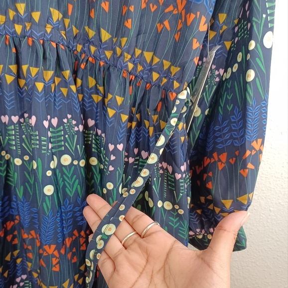 NWT Eloquii Floral Long-sleeved D-Ring Adjustable Keyhole Choker Midi Dress - Picture 16 of 16